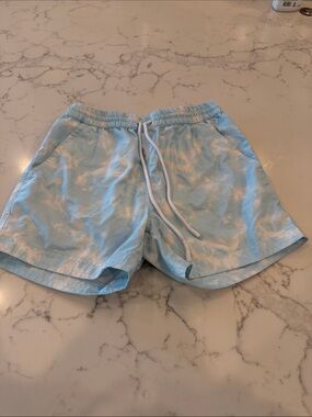 South Beach Light Blue Tie-Dye lined Swim trunks with Drawstring